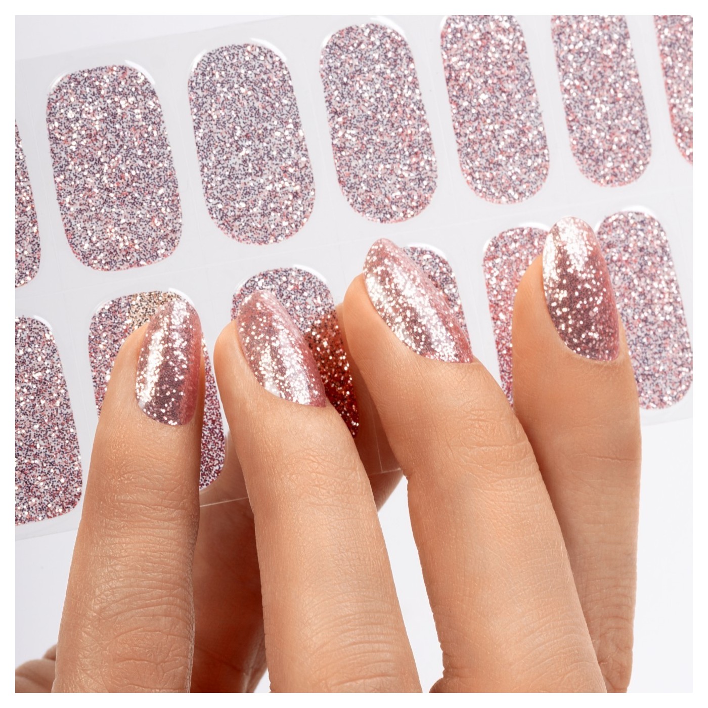 Gel Nail Stickers - manucure rose clair pailleté Gel Nail Stickers - manucure rose clair pailleté
